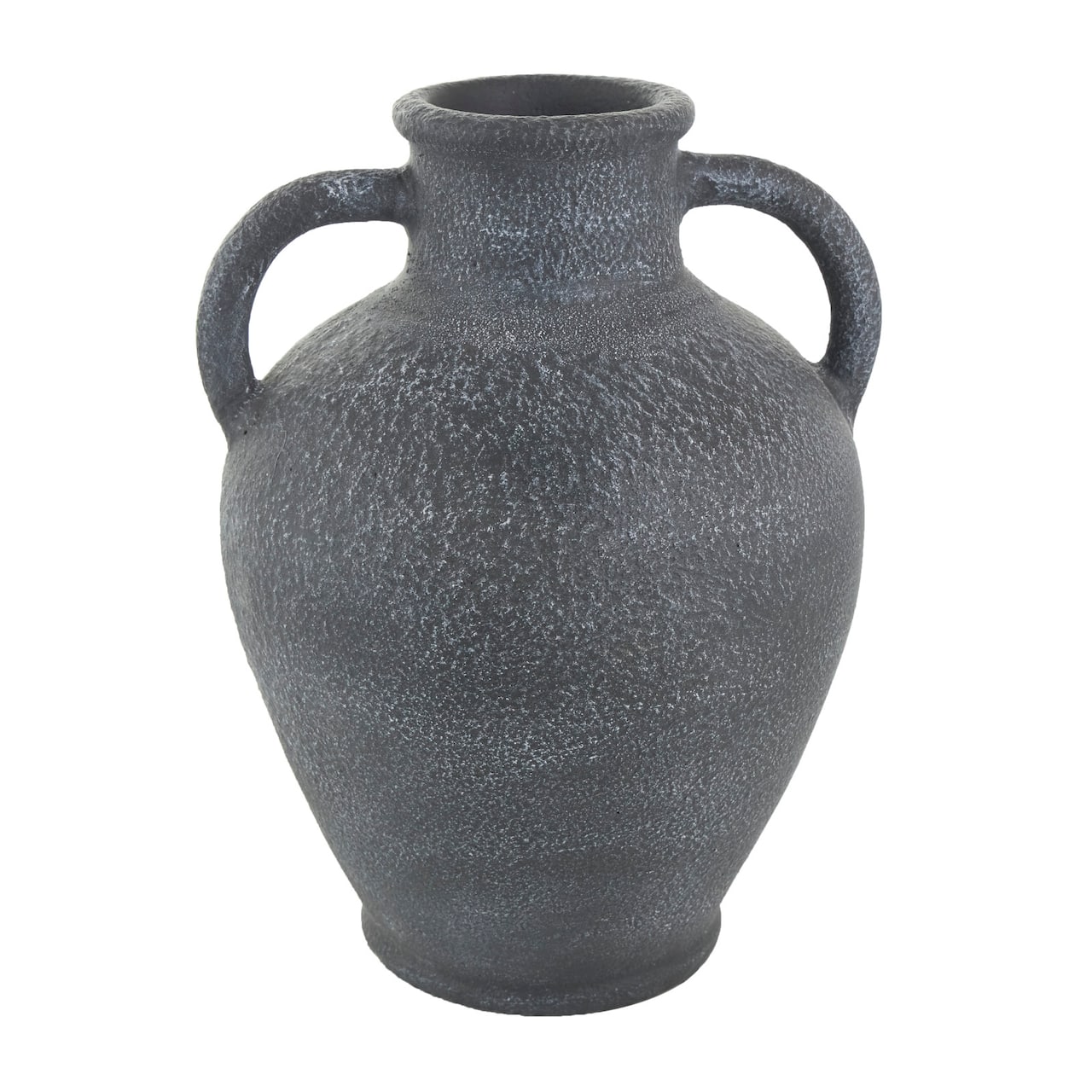16" Black Ceramic Whitewashed Textured Amphora Vase